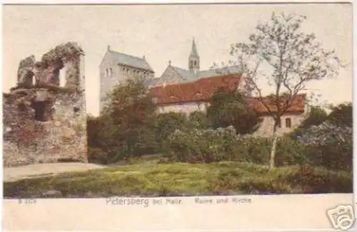 19374 Ak Petersberg bei Halle Ruine und Kirche 1905