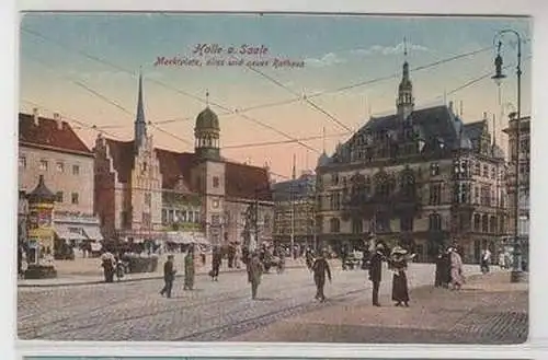 56232 Ak Halle Marktplatz altes und neues Rathaus um 1910