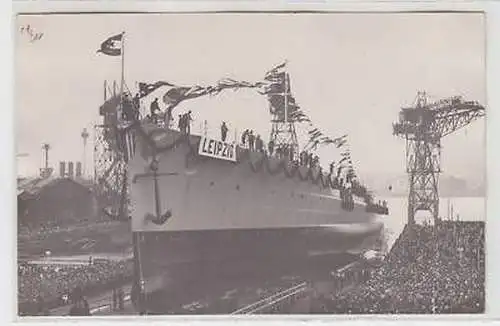 43226 Foto Ak Stapellauf S.M.S. "Leipzig" um 1930