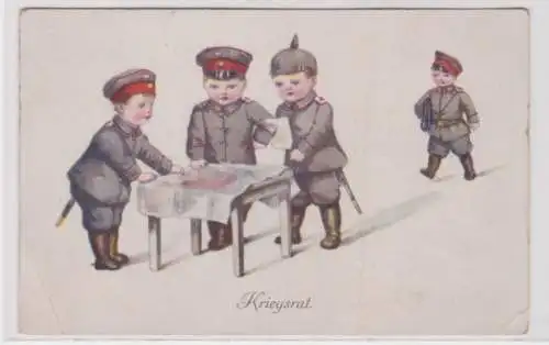 88066 Feldpost Ak Militär Humor Kinder beim 'Kriegsrat' 1917