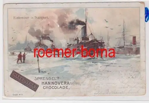 85403 Reklame Ak Sprengel´s Hannovera-Chocolade Serie 1 Nr. 4 Eisbrecher 1900