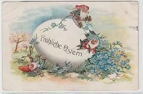 66247 Fröhliche Ostern Ak Zwerge spielen auf Osterei 1908