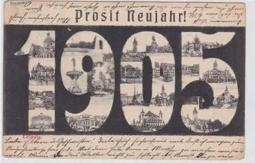 87860 Glückwunsch AK Prosit Neujahr mit Leipziger Sehenswürdigkeiten 1905