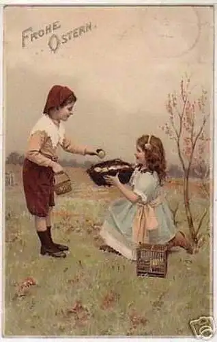 04381 Ak Frohe Ostern Kinder beim Eiersuchen 1908