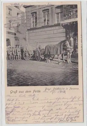 69219 Feldpost Ak Gruß aus dem Felde Bayr. Feldküche in Peronne 1917