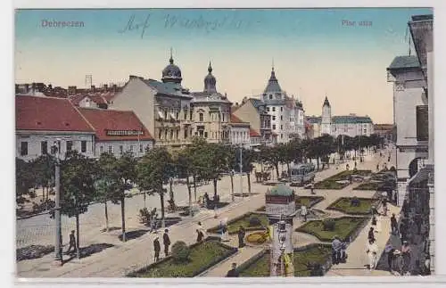 82790 AK Debreczen - Piac utca (Marktstraße) Park, Straßenbahn, Allee um 1910