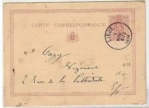 34034 Ganzsachen Postkarte Belgien Liege 1874