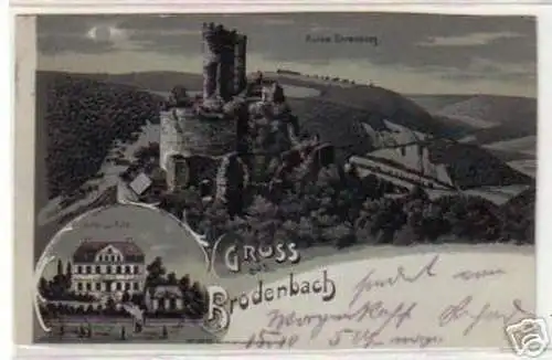 19510 Mondscheinkarte Gruss aus Brodenbach 1914