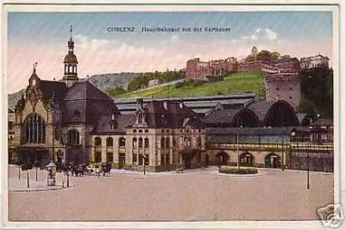 10996 Ak Coblenz Hauptbahnhof mit der Karthause 1910