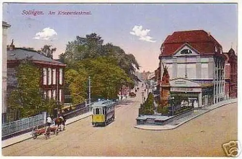 10736 Ak Solingen am Kriegerdenkmal Straßenbahn 1913