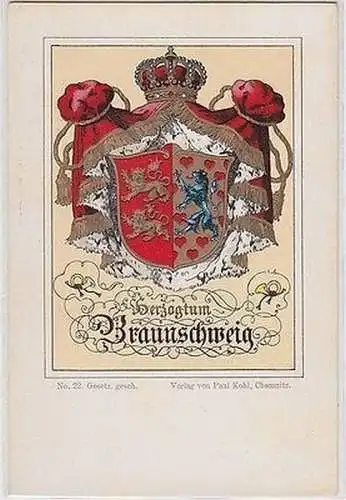 63352 Wappen Ak Lithographie Herzogtum Braunschweig um 1900