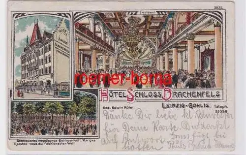 87023 Ak Lithographie Leipzig Gohlis Hotel Schloß Drachenfels 1921