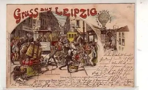 24/74 Ak Lithografie Hunor Gruss aus Leipzig 1896