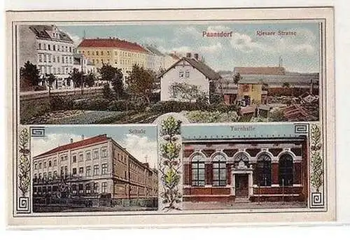 60703 Mehrbild Ak Paunsdorf (Leipzig) Riesaer Straße, Schule, Turnhalle um 1910