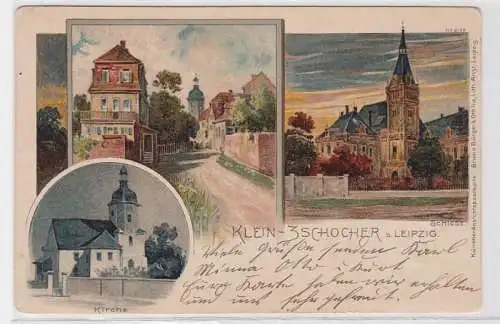 89805 Ak Lithographie Kleinzschocher bei Leipzig Kirche, Schloß 1900