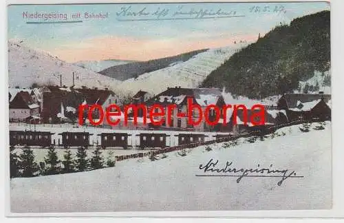 74526 Ak Niedergeising mit Bahnhof im Winter 1927