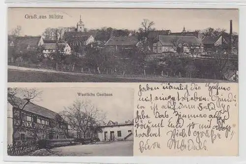 71098 Mehrbild Ak Gruß aus Miltitz Totalansicht und Wustlichs Gasthaus 1934