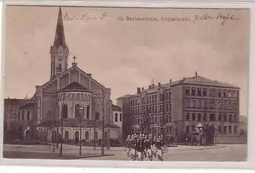 7/2 Ak Leipzig 12. Bezirksschule Erlöserkirche 1915