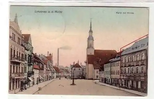 42033 Ak Lunzenau a.d. Mulde Markt mit Kirche 1911