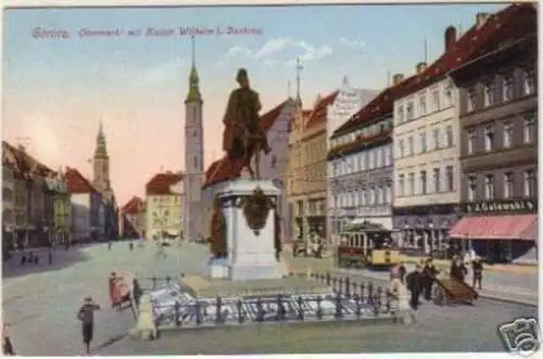 14773 AK Görlitz Obermarkt m.Kaiser W. Denkmal 1915