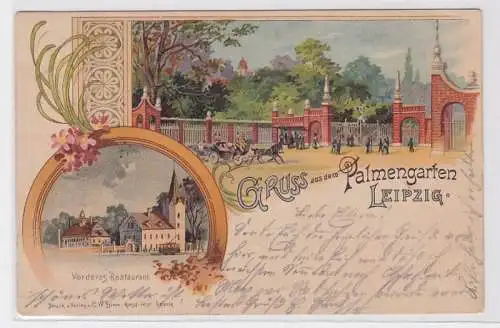 90574 Ak Lithographie Gruß aus dem Palmengarten Leipzig 1898