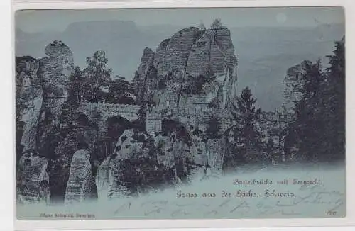 91638 Mondschein AK Gruss aus der sächsischen Schweiz - Basteibrücke 1900