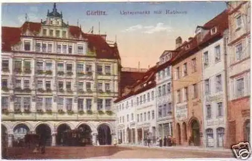 28112 Ak Görlitz Untermarkt mit Rathaus 1920