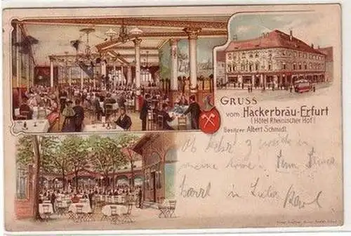 60458 Ak Lithographie Gruß vom Hackerbräu Erfurt 1899