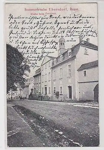 65837 Ak Sommerfrische Ebersdorf, Reuss. Kirche beim Pensionat 1907