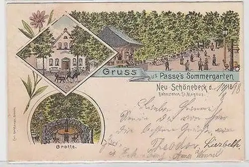 64230 Ak Lithographie Gruß aus Passes Sommergarten Neu Schönebeck b. Bremen 1898