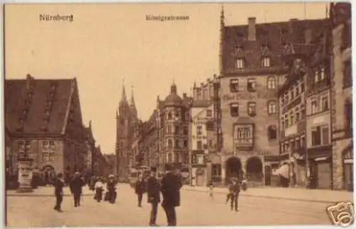 15208 Ak Nürnberg Königsstraße mit Hotel um 1920