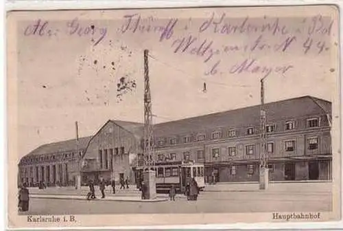 10102 Ak Karlsruhe in B. Hauptbahnhof mit Straßenbahn