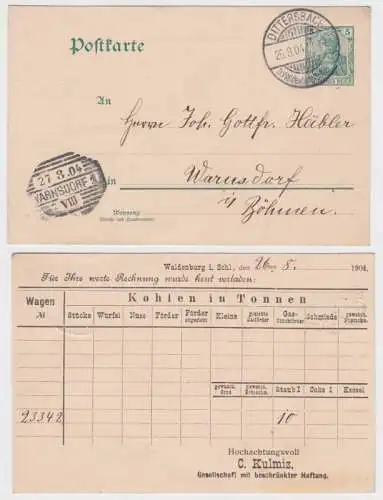 89457 DR Ganzsachen Postkarte P50 Zudruck C. Kulmiz GmbH Waldenburg 1904