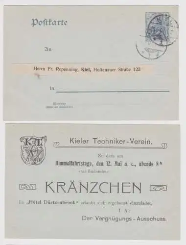 88192 DR Ganzsachen Postkarte P63 Zudruck Kieler Techniker-Verein 1904