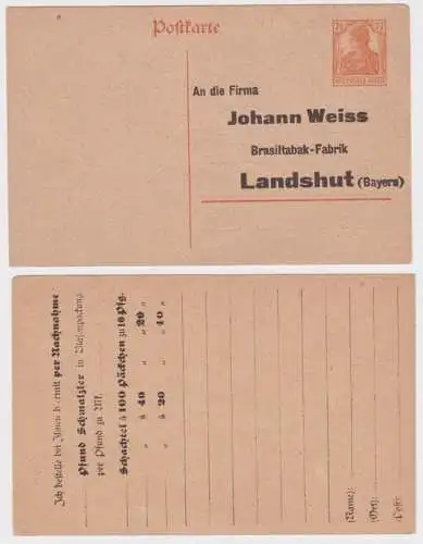 97964 DR Ganzsachen Postkarte P116 Zudruck Johann Weiss Tabak-Fabrik Landshut