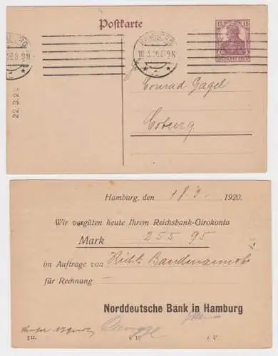 97985 DR Ganzsachen Postkarte P116 Zudruck Norddeutsche Bank in Hamburg 1920