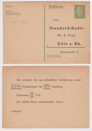 97995 DR Ganzsachen Postkarte P180 Zudruck Standard-Radio Dr. E. Vogt Köln a. Rh