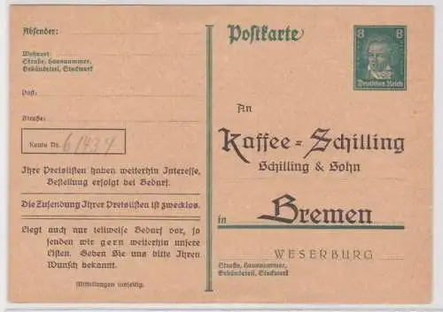 97992 DR Ganzsachen Postkarte P176 Zudruck Kaffee-Schilling & Sohn Bremen