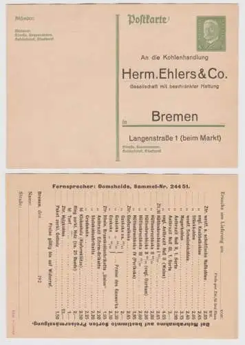 97996 DR Ganzsachen Postkarte P180 Zudruck Kohlenhandlung Herm. Ehlers Bremen