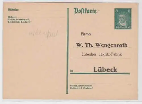 97575 DR Ganzsachen Postkarte P176 Zudruck W. Th. Wengenroth Fabrik Lübeck