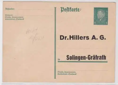 97866 Ganzsachen Postkarte P181 Zudruck Dr. Hillers AG Solingen-Gräfrath