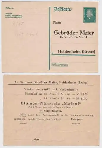 97874 DR Ganzsachen Postkarte P181 Zudruck Gebrüder Maier Mairol Heidenheim