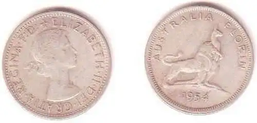 1 Florin Silber Münze Australien 1954 Kängeru und Löwe,