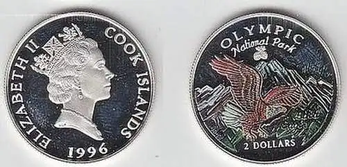 2 Dollar Silber Münze Cook Inseln Weißkopfseeadler 1996