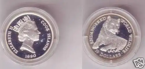 10 Dollar Silber Münze Cook Insel 1990 Tiger