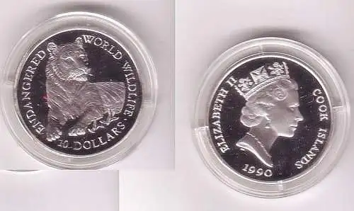 10 Dollar Silber Münze Cook Inseln WWF Tiger 1990