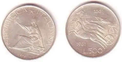 500 Lire Silber Münze Italien 1961 R Pferdegespann