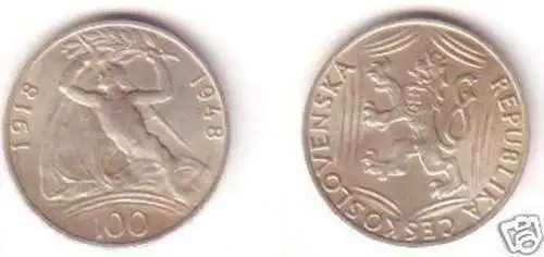 100 Kronen Silber Münze Tschechoslowakei 1948