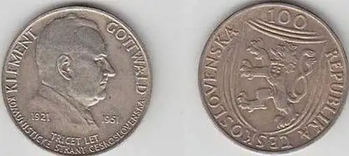 100 Kronen Silber Münze Tschechoslowakei Gottwald 1951