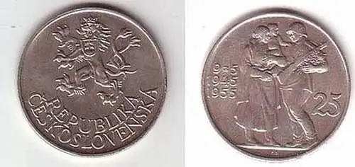 25 Kronen Silber Münze Tschechoslowakei 1955